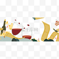 火锅边框图片_冬日电影美食红酒爆米花装饰边框