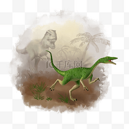 小型恐龙图片_手绘风格躲避霸王龙追赶的绿色细