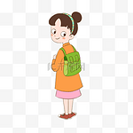 儿童节橙色卡通手绘可爱背书包上学小女孩