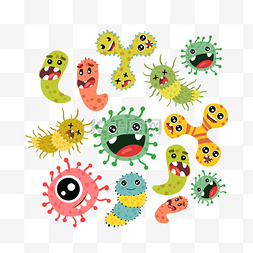 手绘卡通形象的细菌病毒微生物感