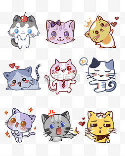 日系动物手绘图片_萌系手绘猫咪动物贴纸