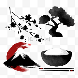 水墨富士山图片_日本地区特色装饰图案