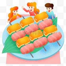 夏季烧烤撸串插画