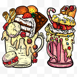 夹心饼干手绘图片_手绘怪物摇概念美味的冰淇淋