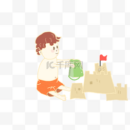 城堡童趣图片_沙滩海边游泳插画