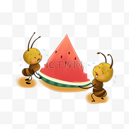夏天的水果图片_小蚂蚁吃西瓜