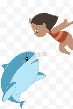 海豚风景图片_女孩和海豚