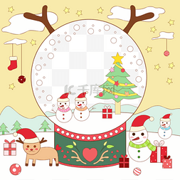 圣诞节文本框素材图片_美丽可爱水晶球雪人圣诞节文本框