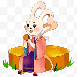 月饼上图片_中秋节可爱玉兔做月饼上吃月饼PNG