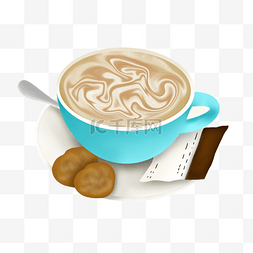手绘蓝色咖啡杯咖啡饼干