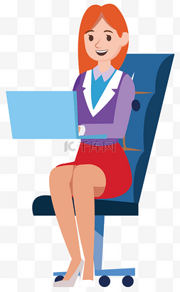 卡通工作的女孩图片_坐在椅子上工作的女孩