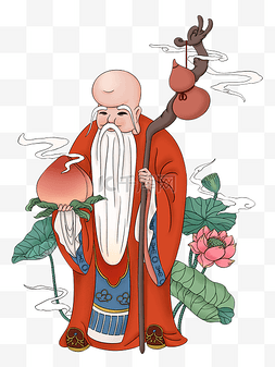 葫芦丝背景图片_新年快乐寿星长寿仙桃葫芦拐杖荷