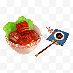 杭州西湖水彩图片_杭州地道美食红烧肉