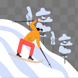 卡通冬季滑雪图片_手绘卡通冬季滑雪松树插画