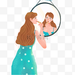 照镜子的素材图片_边照镜子的女人免抠图