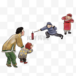中国家庭字体图片_中国风过年放鞭炮儿童