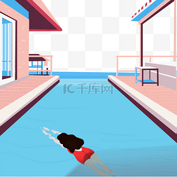 卡通女孩在游泳免抠图