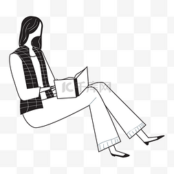 人物坐着看书图片_线描坐着看书人物