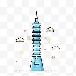 扁平化云朵云朵图片_扁平化MBE风格台湾特色建筑台北101