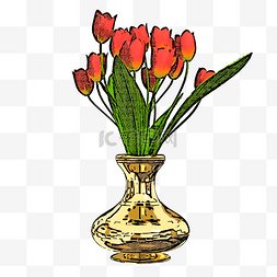 金色郁金香图片_手绘版的金色花瓶