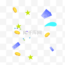 星星彩带图片_漂浮金币彩带星星背景