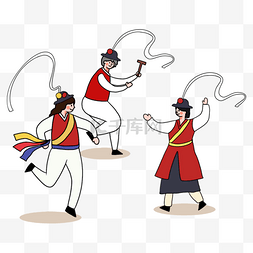 红色裙子跳舞图片_手绘卡通传统韩国游戏跳舞插画