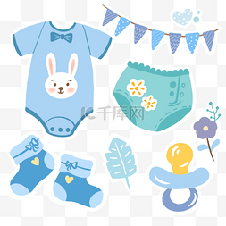 婴儿蓝色衣服图片_蓝色婴儿主题贴纸可爱
