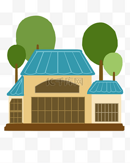建筑平面屋顶图片_大楼建筑树木插画