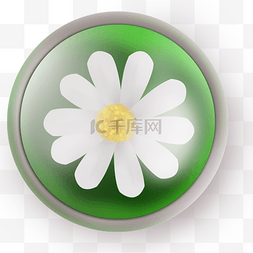白色菊花绿色立体图标
