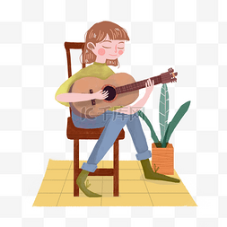 暑期吉他图片_暑假弹吉他培训女孩png素材