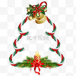 蜡烛圣诞树图片_圣诞树边框铃铛松叶圣诞糖果元素