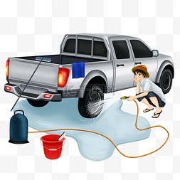 洗汽车图片_洗汽车轮胎的女孩