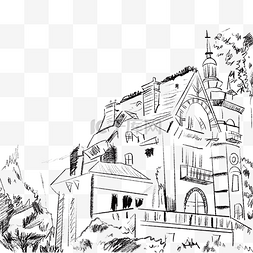 线描风城堡房子