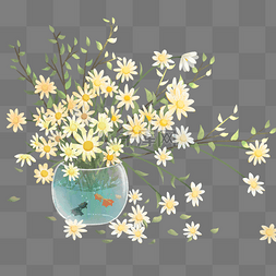 树叶装饰图片_黄色植物花朵花瓶元素
