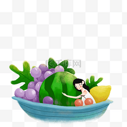 卡通女孩西瓜图片_卡通女孩坐在船载上了水果