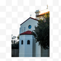 红砖头房子图片_白色的教堂小楼十字架