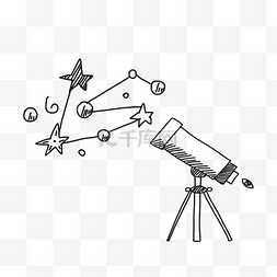 笔直站立于镜子前图片_手绘黑色线描天文望远镜可爱卡通