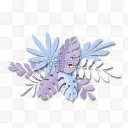 剪纸风格蓝紫色热带植物