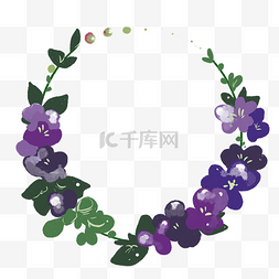 紫花插画图片_紫花花环圆形边框