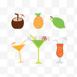 夏日椰汁饮料图片_手绘卡通水果和饮料元素svg