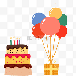 气球装饰的卡通蛋糕