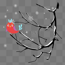 冬天雪景树枝上的小鸟
