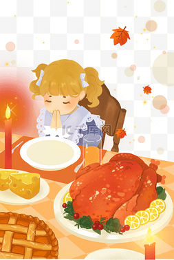 感恩节小女孩吃火鸡