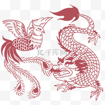 【福袋セール】 剪纸 结婚喜字 実る 龙凤图（赤と金の龍と花の切り 切り絵