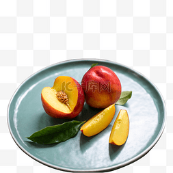 新鲜的果实水果图片_一盘切开的桃子水果