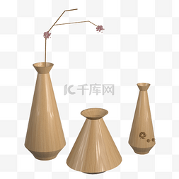 3d立体日式木头花瓶摆件