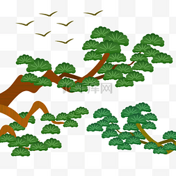 中国风松树剪纸图片_中国松树装饰翠绿松枝