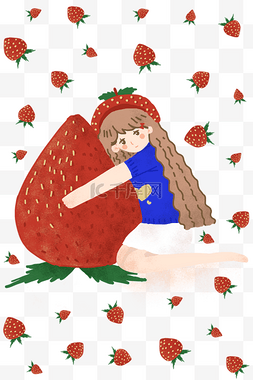 草莓女孩插画图片_水果草莓女孩插画