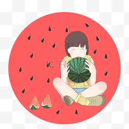 夏季清凉水果图片_吃西瓜的女孩