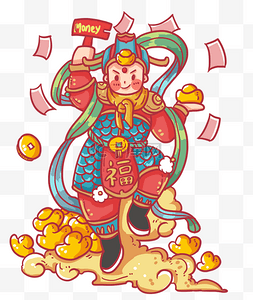 2020新年可爱图片_新年喷钱的门神